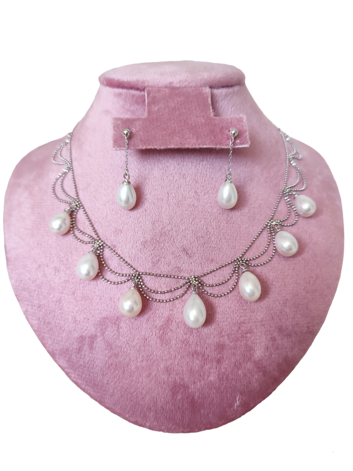 Set of pearls S925 sterling Silver, necklace & earrings